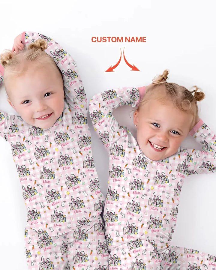 Custom Name Easter Family Matching Bamboo Two Piece Long Sleeve Pajama Set