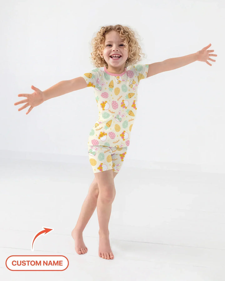 Retro Easter Bamboo Two Piece Short Sleeve Shorts Pajama Set