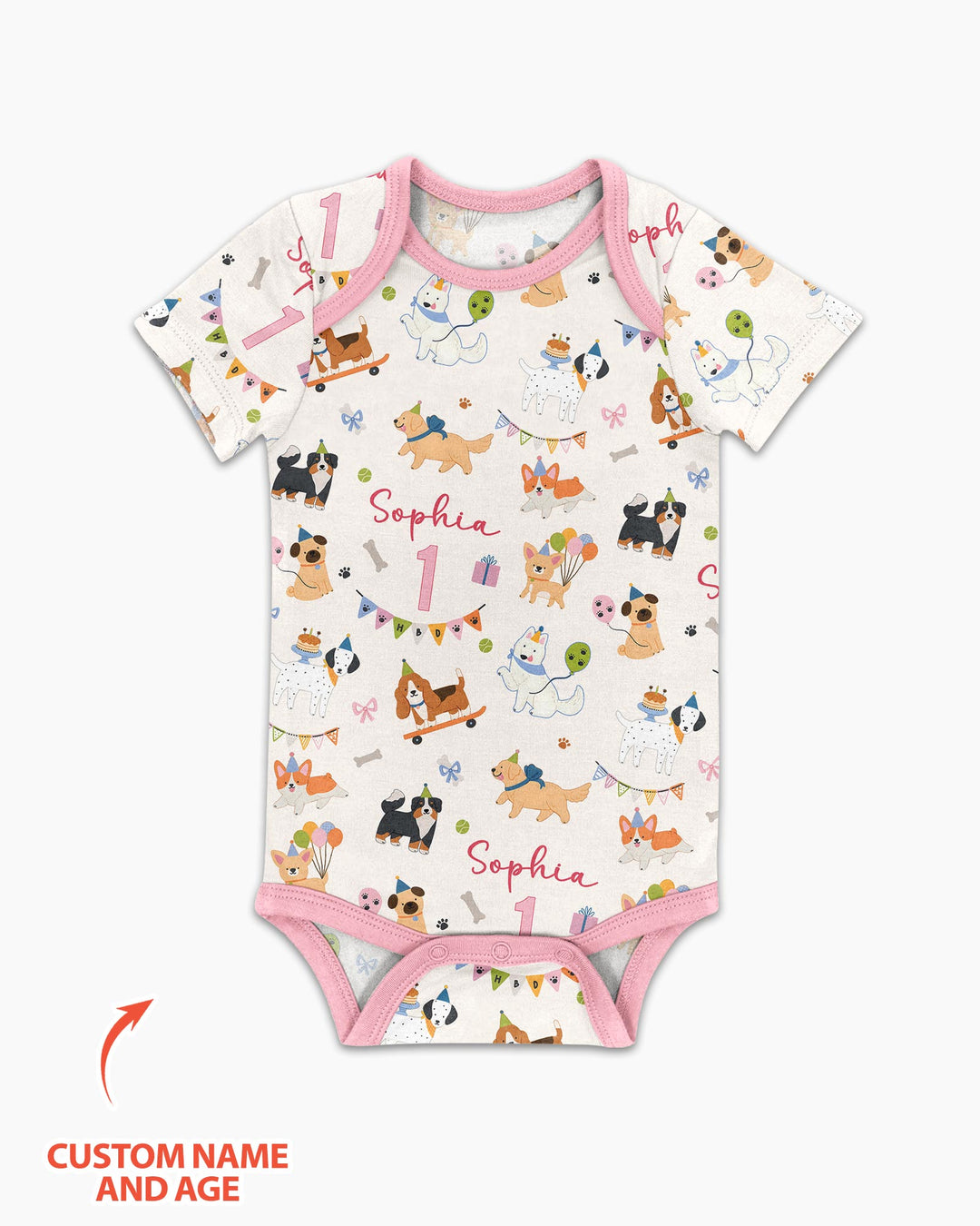 Custom Name Birthday Dogs Party Bamboo Bodysuit