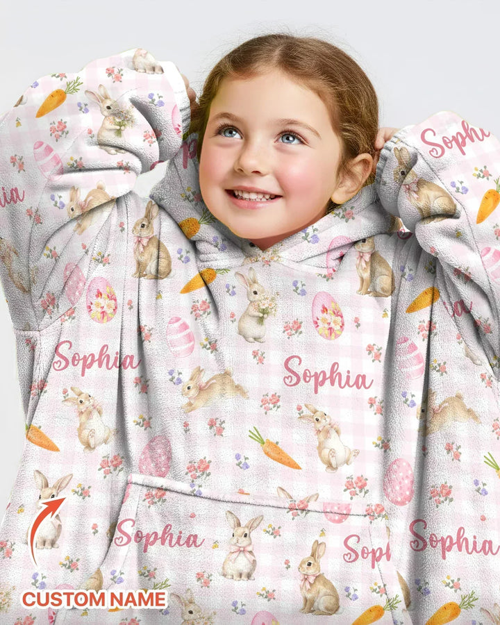 Custom Name Bunny Garden Bamboo Blanket Hoodie