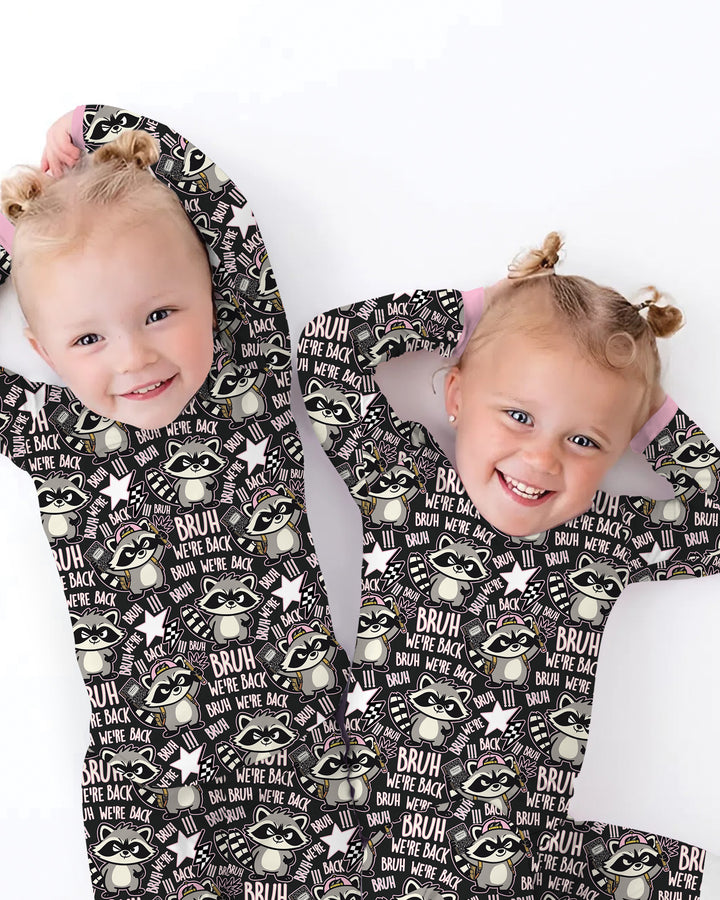 Bruh We're Back Raccoon Bamboo Two Piece Long Sleeve Pajama Set