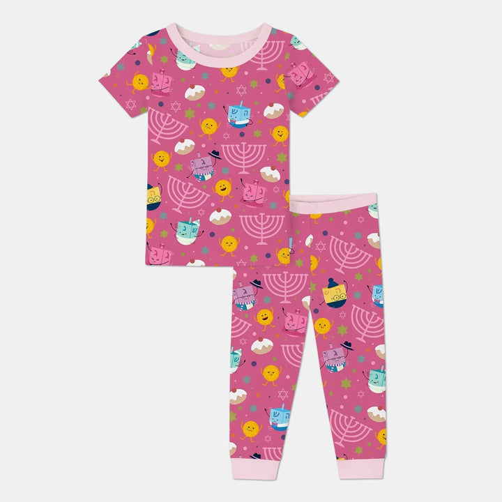 Hanukkah Little Dreidel Family Bamboo Two Piece Short Sleeve Pajama Set
