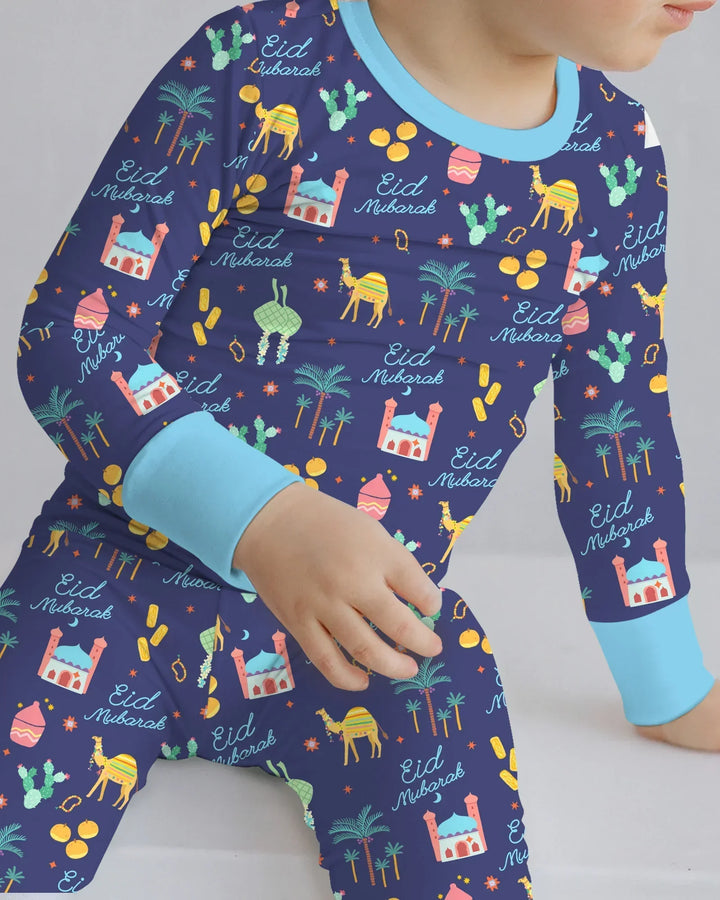 Eid Mubarak Matching Family Bamboo Two Piece Long Sleeve Pajama Set
