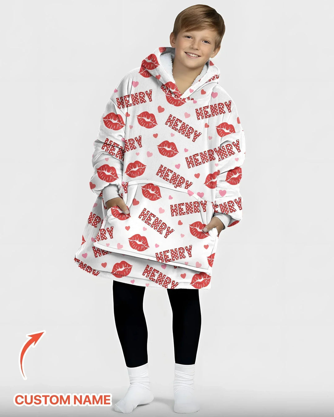 Custom Name Valentine Kiss Bamboo Blanket Hoodie