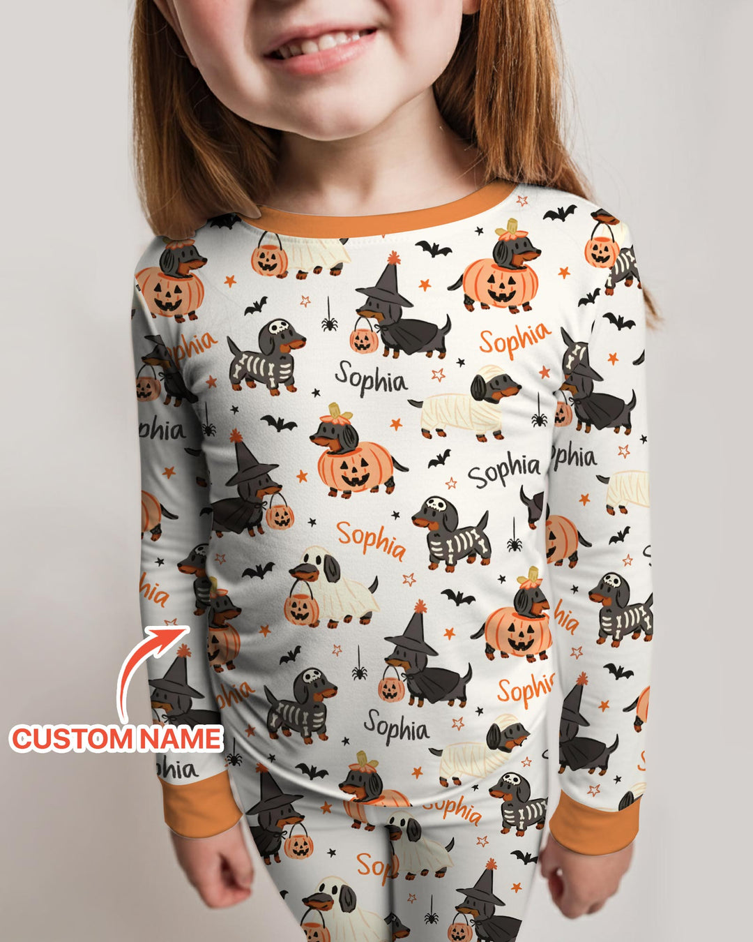 Orange and Black Dachshund Bamboo Two Piece Long Sleeve Pajama Set