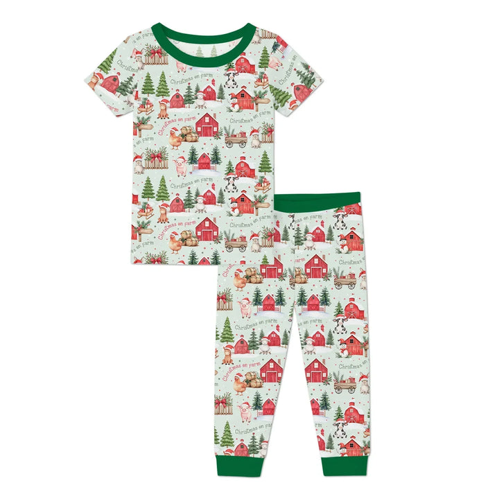 Christmas on Farm Bamboo Two Piece Short Sleeve Pajama Set