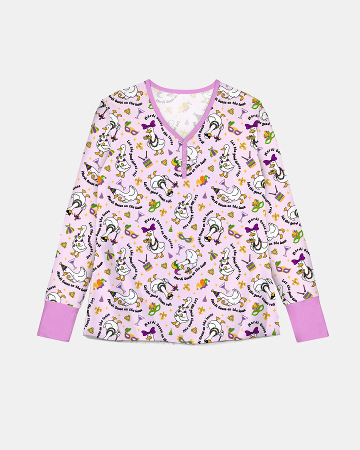 Mardi Gras Silly Goose Bamboo Women Pajama Set