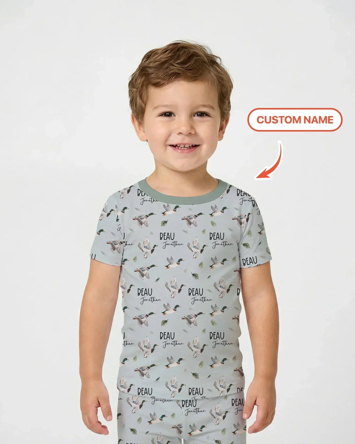 Custom Name Mallard Duck Bamboo Two Piece Short Sleeve Pajama Set