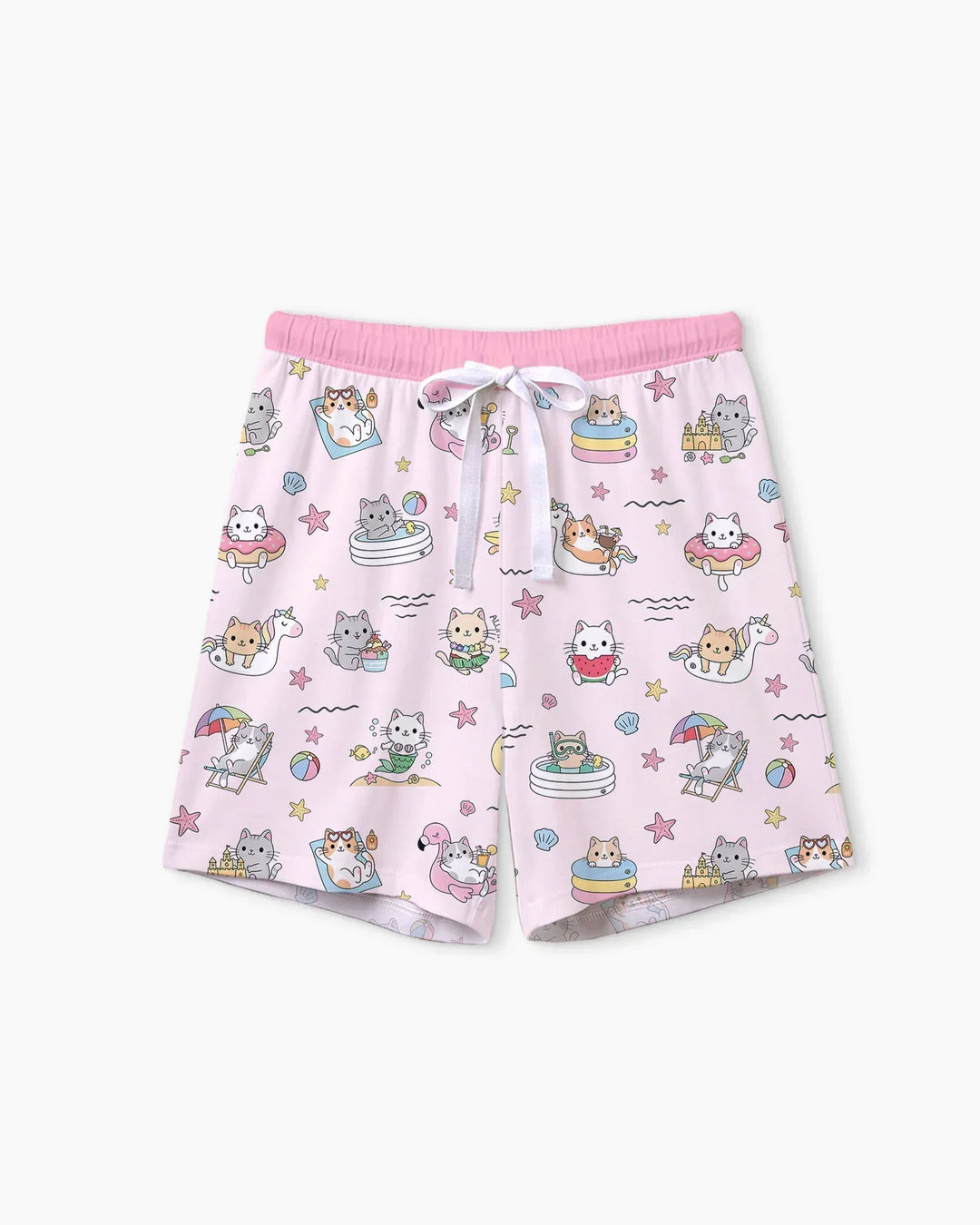 Kawaii Cats Summer Vacation Bamboo Women Short Sleeve Short Pajama Set