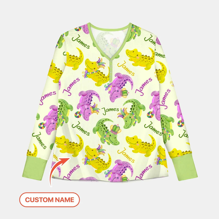 Custom Name Mardi Gras Alligator Bamboo Women Pajama Set