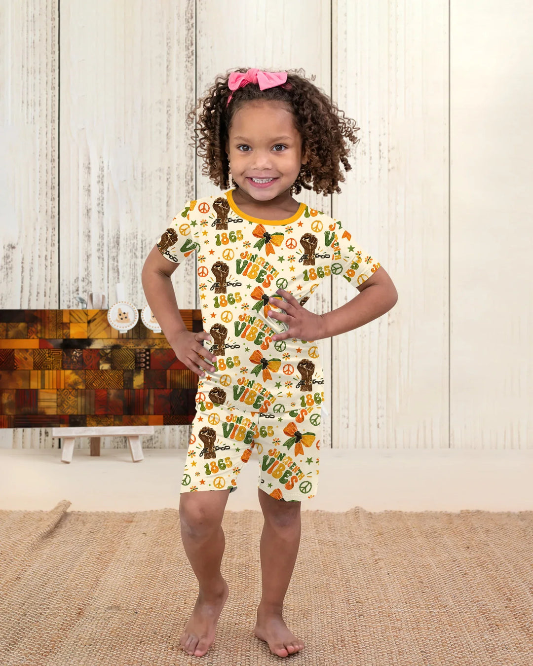 Juneteenth Vibes Vintage Bamboo Two Piece Short Sleeve Shorts Pajama Set