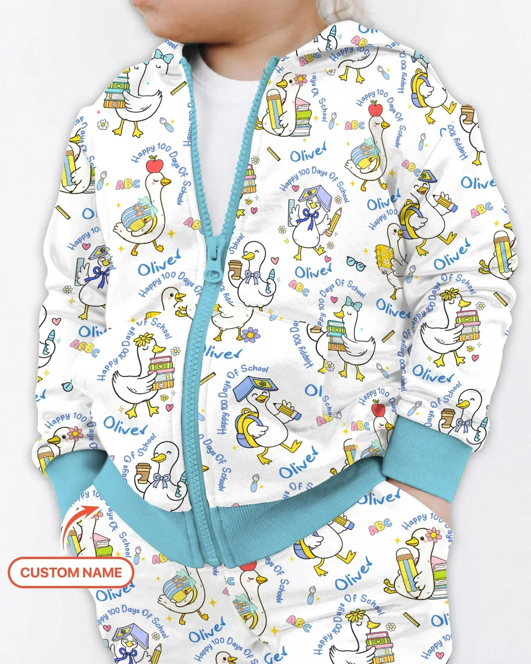 Custom Name Goose Happy 100 Days Of School Bamboo Zip Hoodie