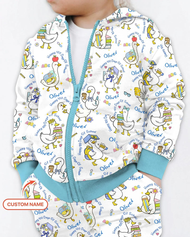 Custom Name Goose Happy 100 Days Of School Bamboo Zip Hoodie