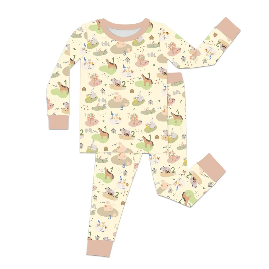 Farm Animal Counting Bamboo Two Piece Long Sleeve Pajama Set
