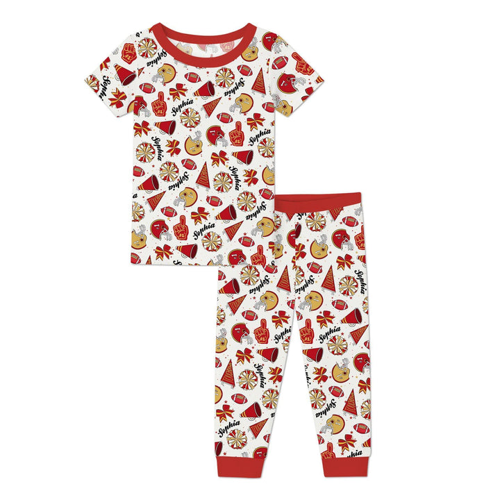 Custom Name Football Cheerleader Bamboo Two Piece Short Sleeve Pajama Set