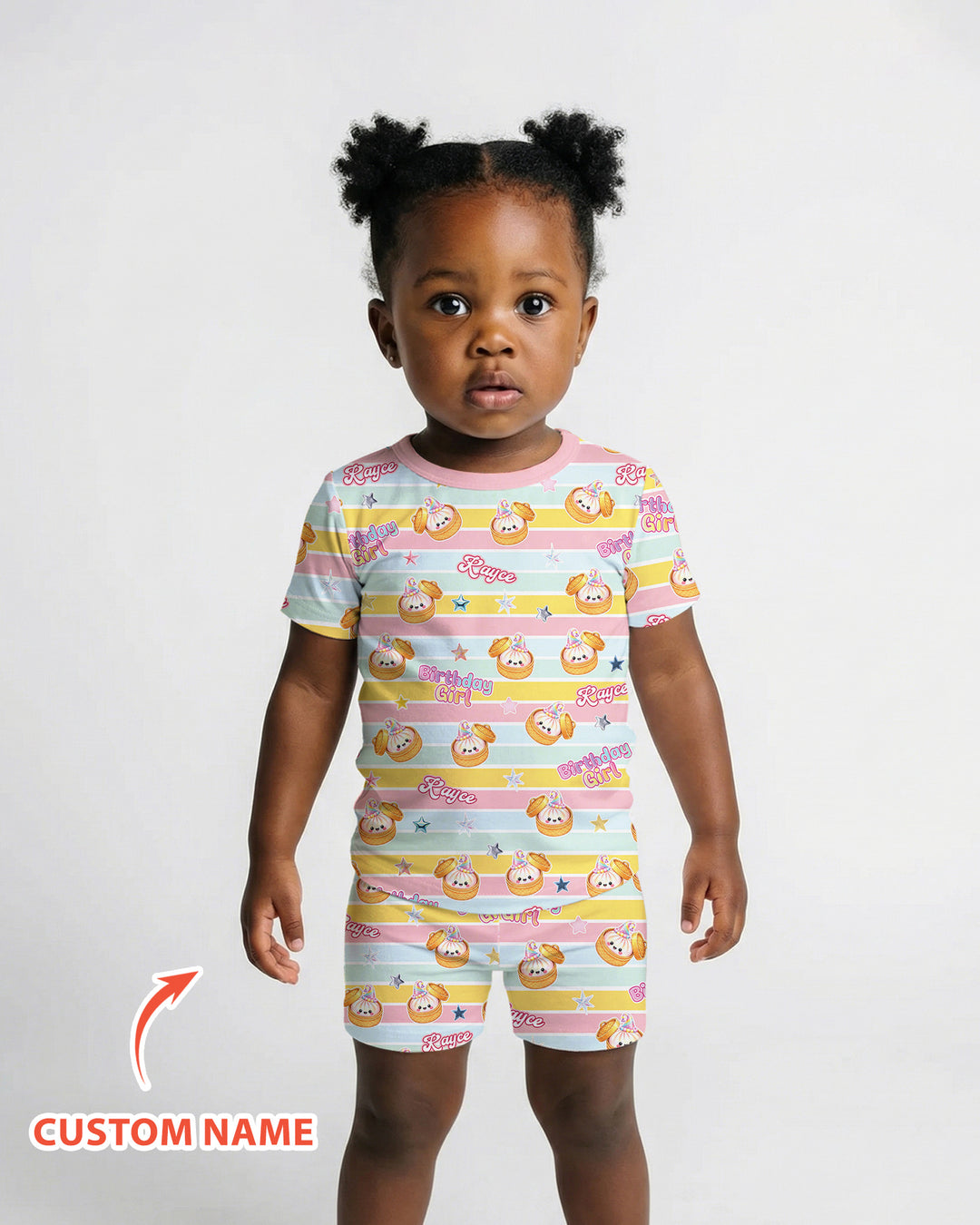 Custom Dumpling Birthday Girl  Bamboo Two Piece Short Sleeve Shorts Pajama Set