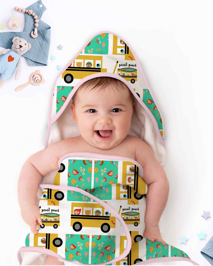 School Bus Adventures Hooded Bamboo Towel Set