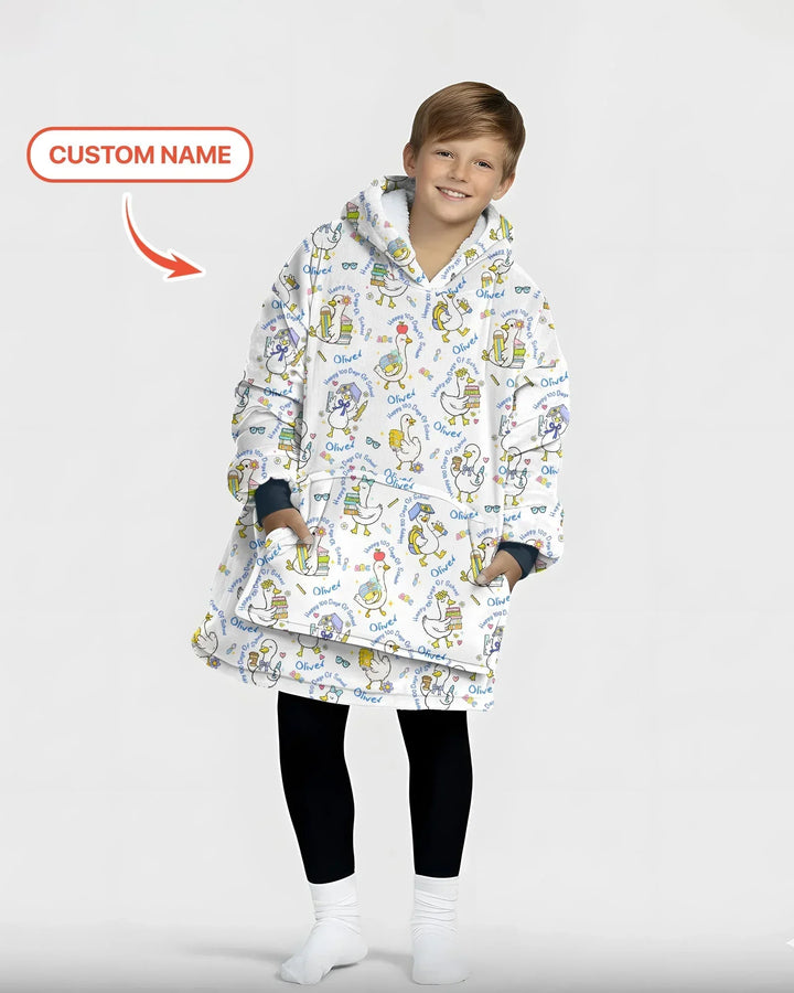 Custom Name Goose Happy 100 Days Of School Bamboo Blanket Hoodie