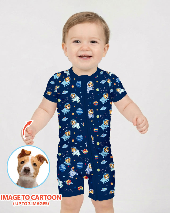 Astronaut Custom Pet Image Family Matching Bamboo Shorty Zippy