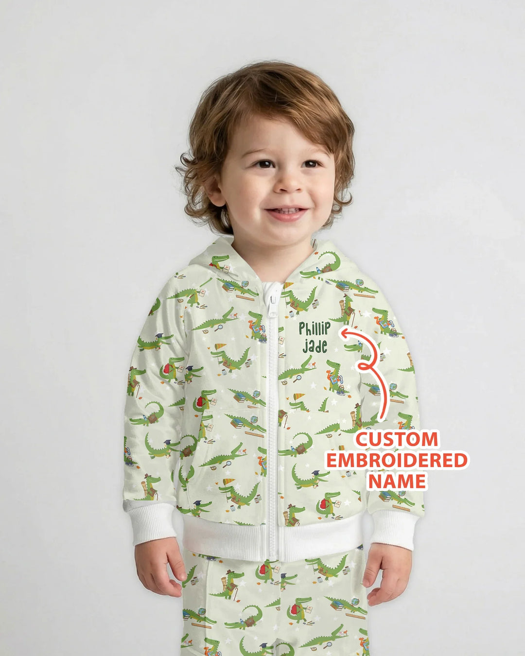 Custom Name Embroidered Alligator Bamboo Zip Hoodie