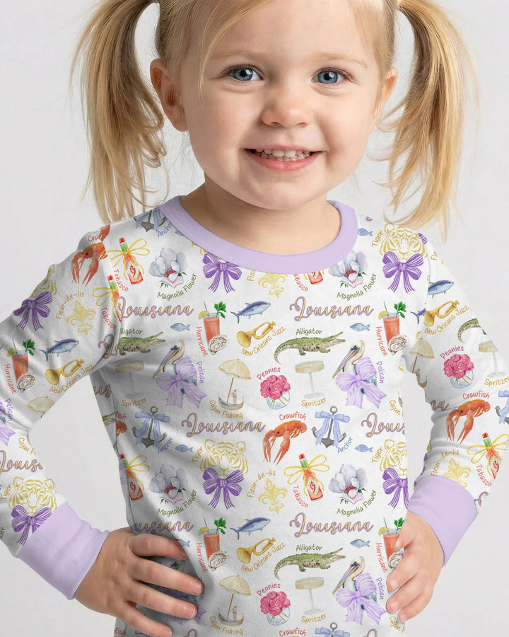 Louisiana Preppy Summer Bamboo Two Piece Long Sleeve Pajama Set