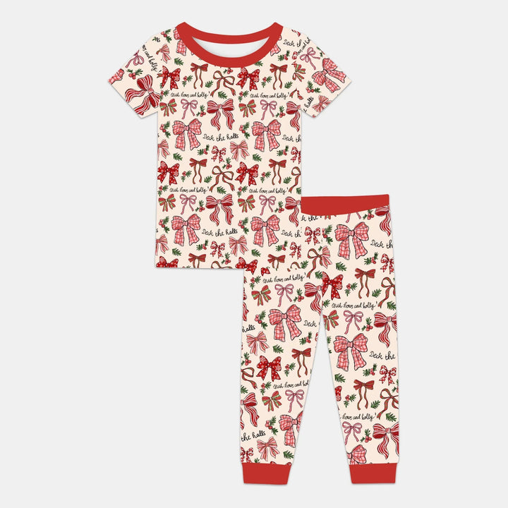 Coquette Christmas Bows Bamboo Two Piece Short Sleeve Pajama Set