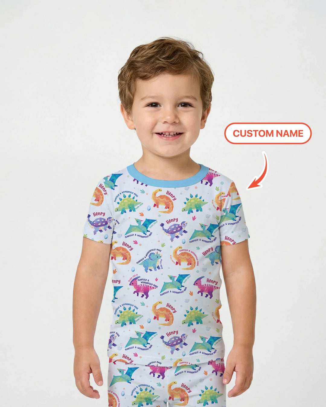 Fearfully & Wonderfully Made Custom Name Boy Bamboo Two Piece Short Sleeve Pajama Set