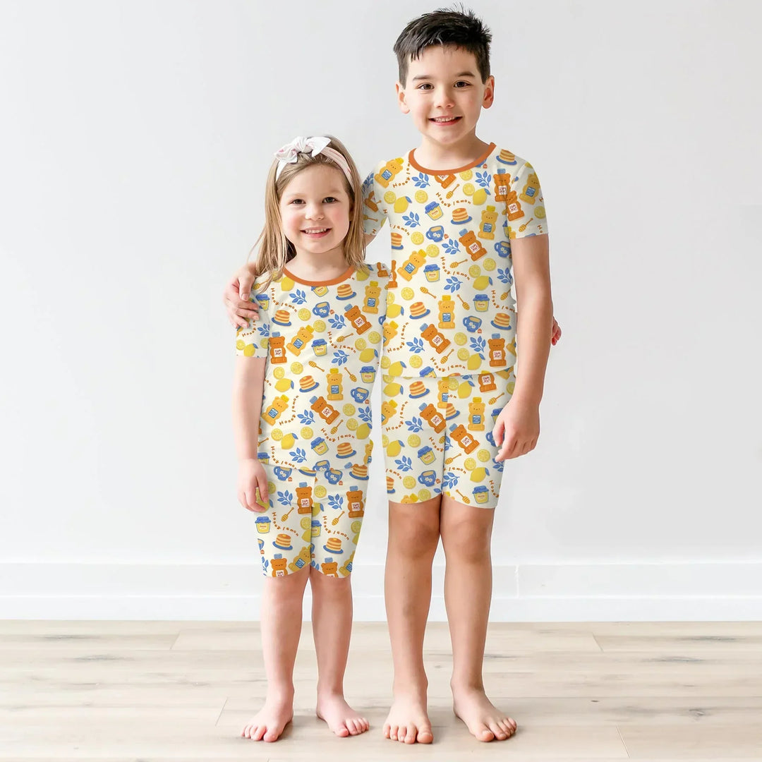 Honey Bear Bottle Bamboo Two Piece Short Sleeve Shorts Pajama Set