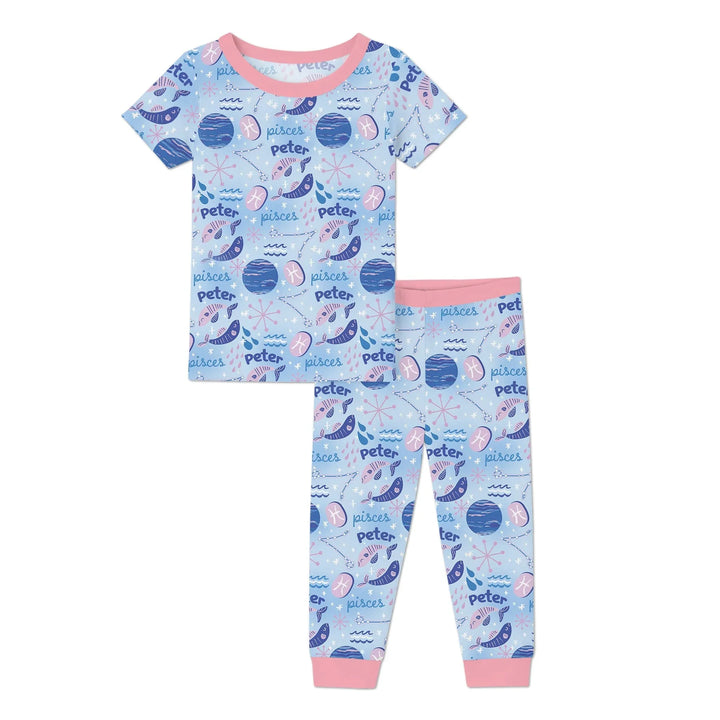 Custom Name Zodiac Pisces Bamboo Two Piece Short Sleeve Pajama Set