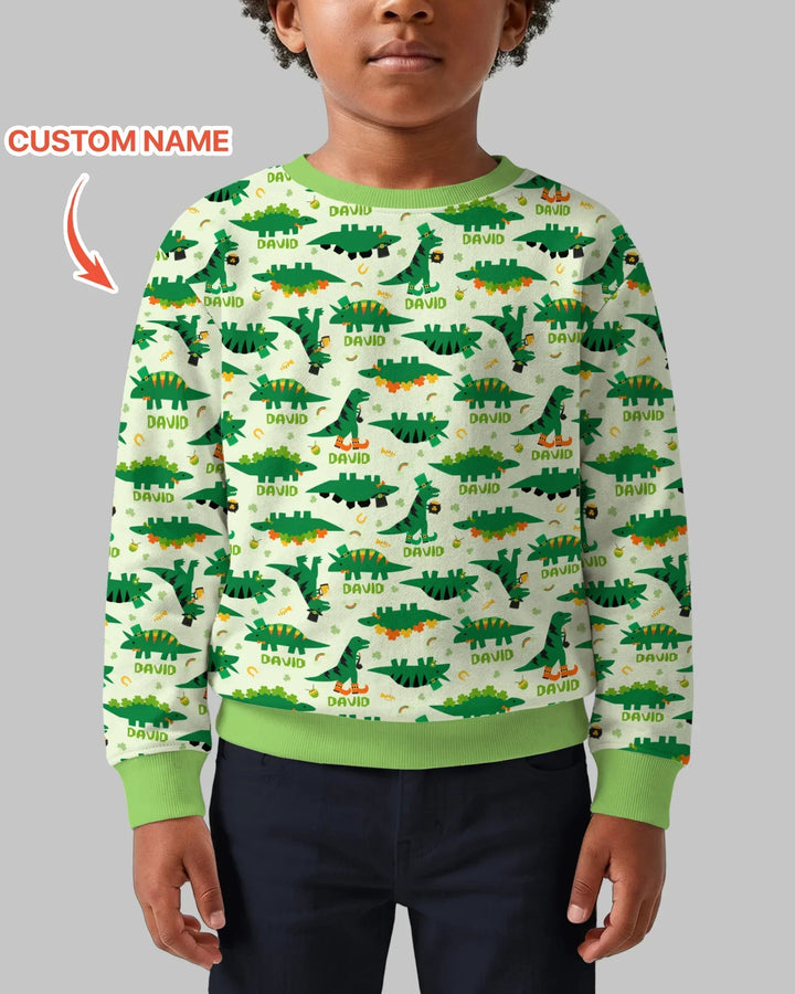 St. Patrick's Day Dinosaurs Custom Bamboo Crewneck Sweatshirt