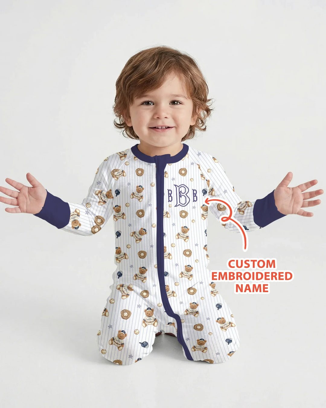 Personalized Embroidered Teddy Bear Baseball Baby Bamboo Convertible Zippy