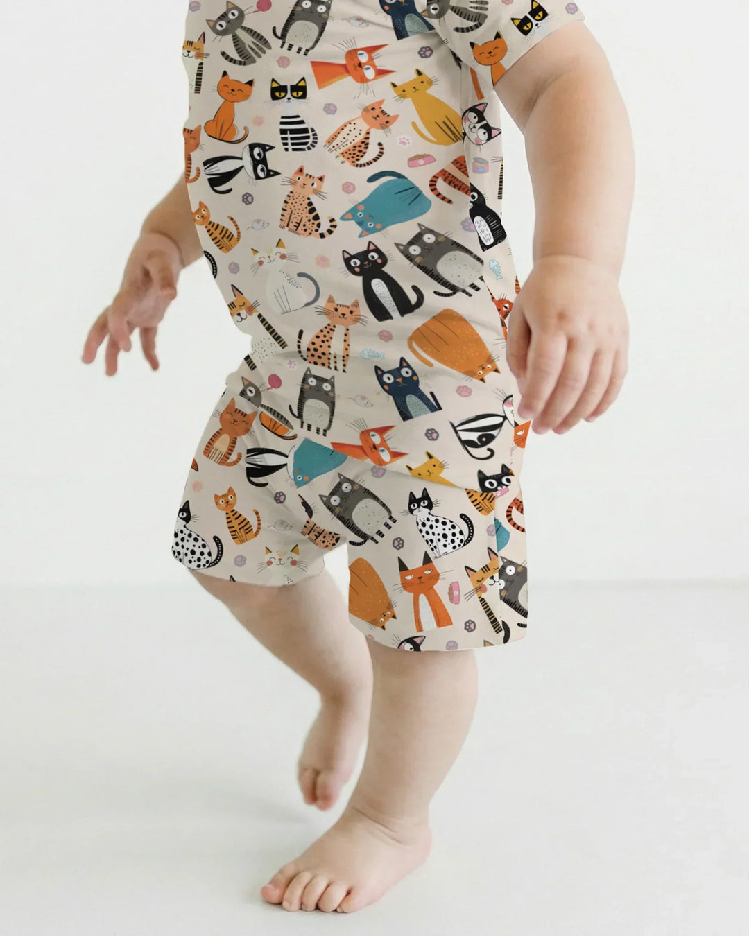 Goofy Mischief Cat Family Matching Bamboo Two Piece Short Sleeve Shorts Pajama Set