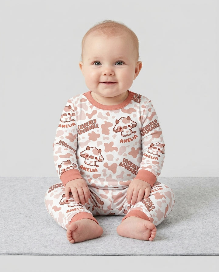Udderly Adorable Custom Name Bamboo Two Piece Long Sleeve Pajama Set
