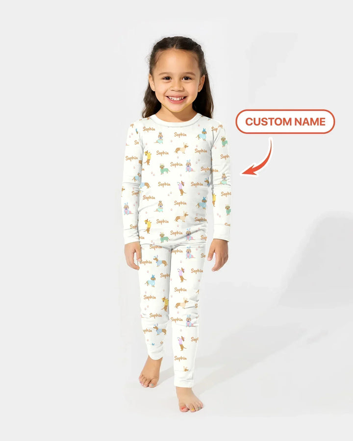 Custom Name Easter Dachshund Bamboo Two Piece Long Sleeve Pajama Set
