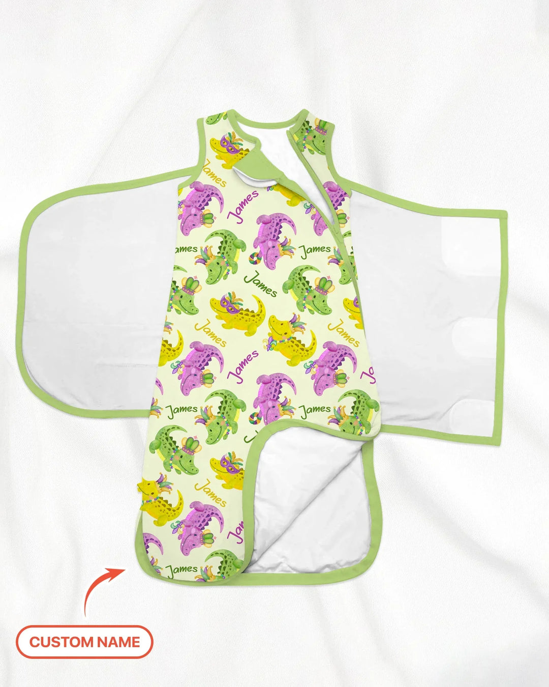 Custom Name Mardi Gras Alligator Bamboo Sleep Bag Swaddler