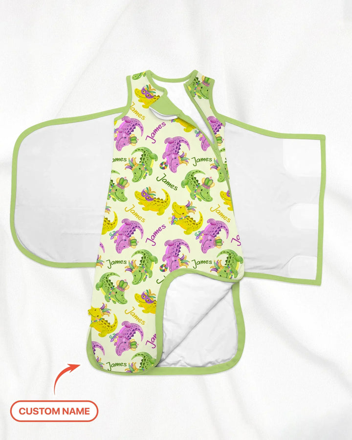 Custom Name Mardi Gras Alligator Bamboo Sleep Bag Swaddler