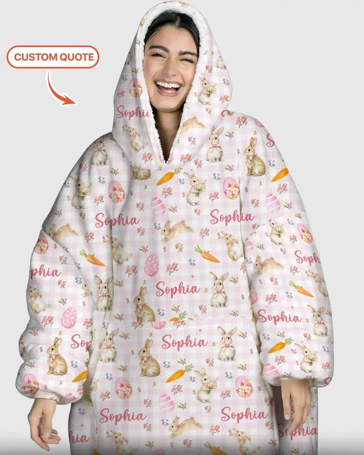 Custom Name Bunny Garden Bamboo Blanket Hoodie