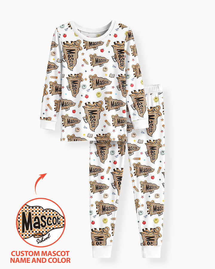 Custom Mascot School Name Bamboo Two Piece Long Sleeve Pajama Set