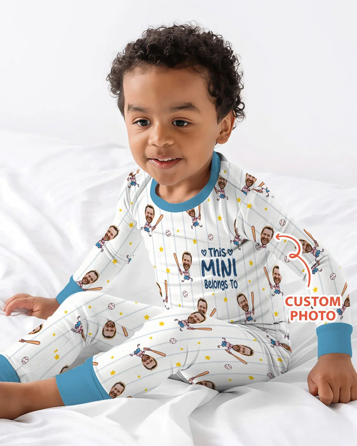 Embroidered Custom Dad And Mini Face  Bamboo Two Piece Long Sleeve Pajama Set