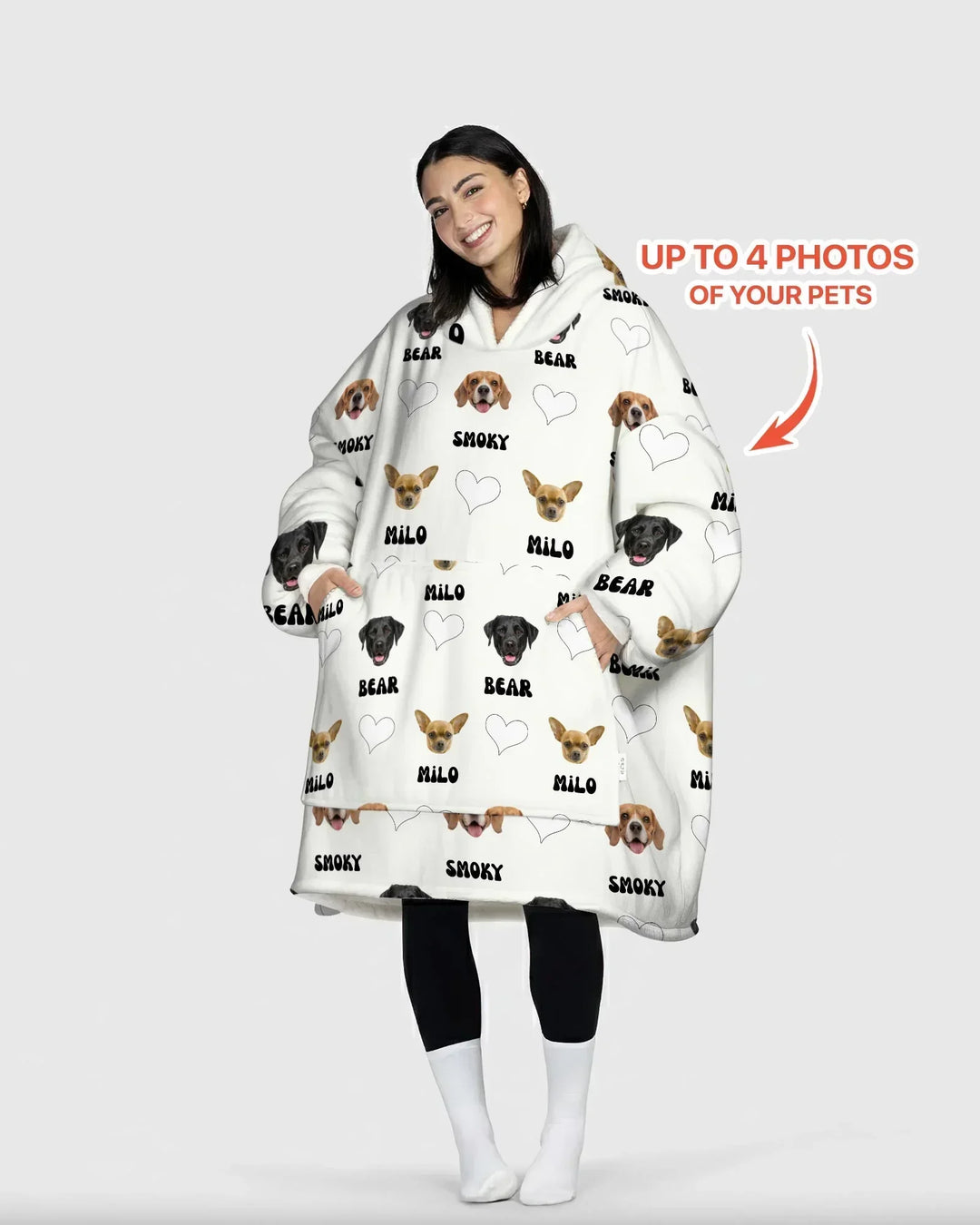 Custom Name and Pet Photos Bamboo Blanket Hoodie