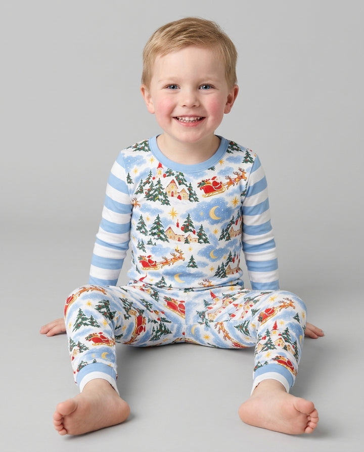 Whimsical Santa's Winter Village Bamboo Two Piece Long Sleeve Pajama Set