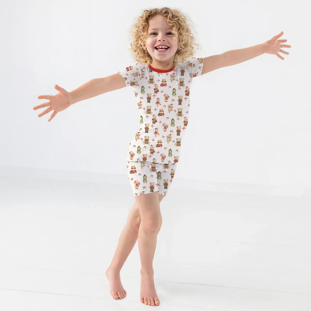 Christmas Teddy Bears Bamboo Two Piece Short Sleeve Shorts Pajama Set