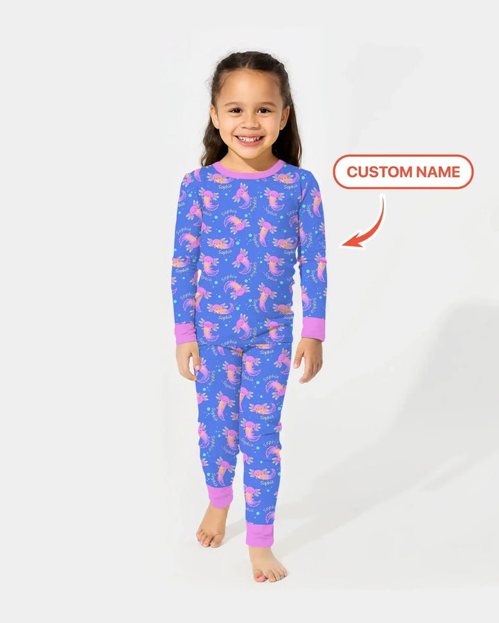 Axolotl Glow Custom Name Bamboo Two Piece Long Sleeve Pajama Set
