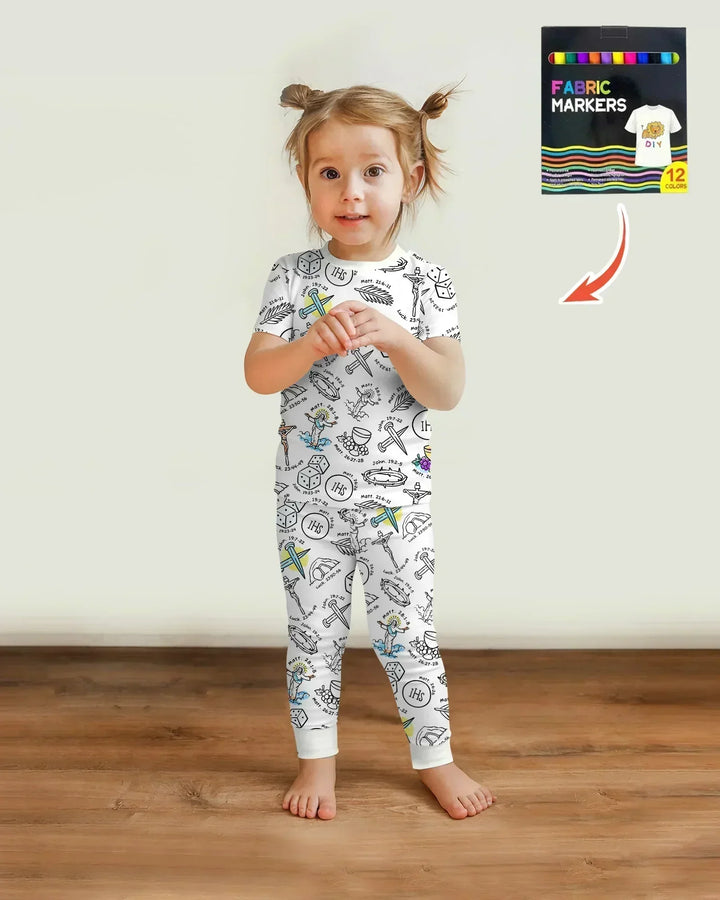 Easter Story Colorable Bamboo Two Piece Short Sleeve Pajama Set
