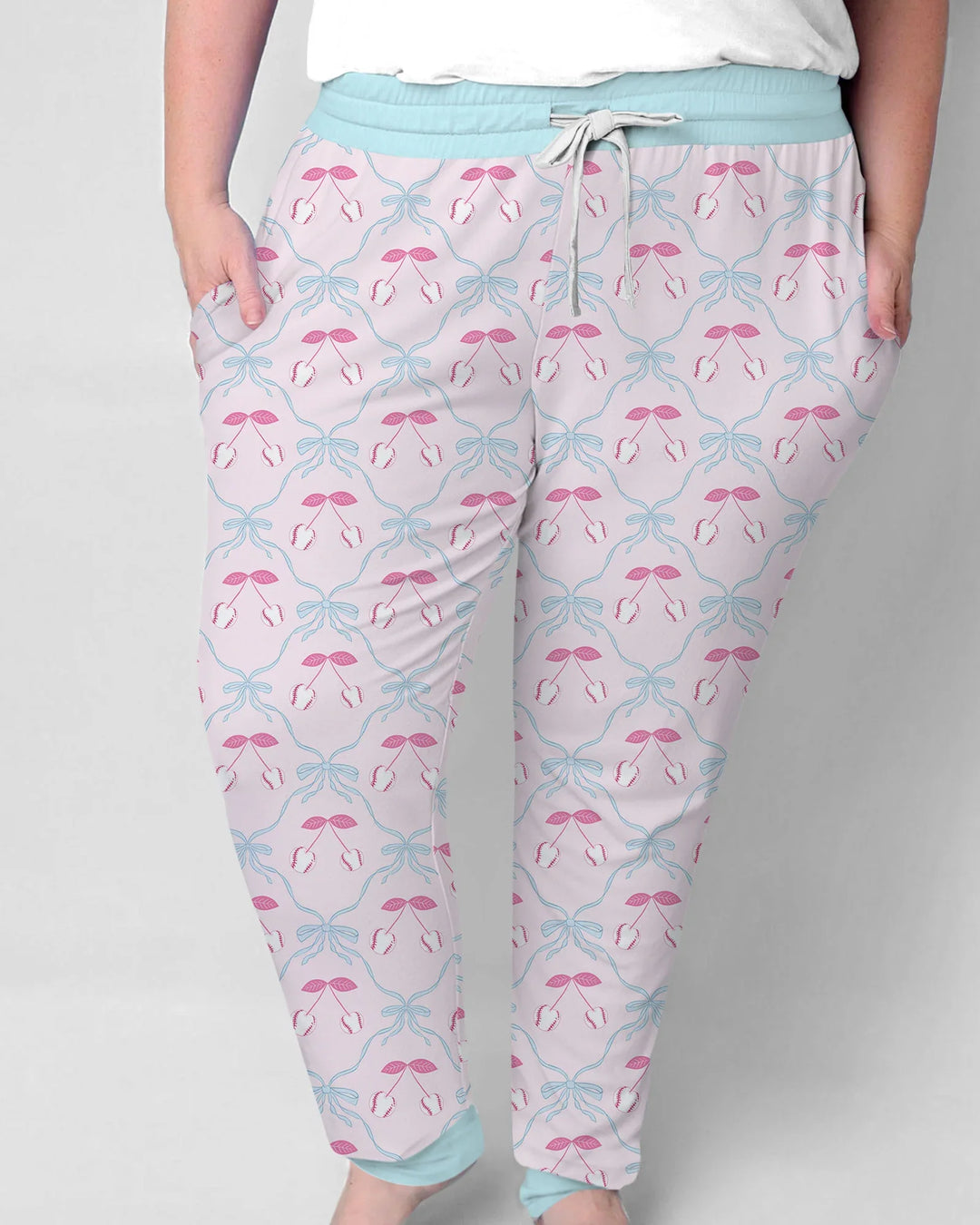 Cherry Baseball Softball Mom and Girl Matching Bamboo Women Pajama Set