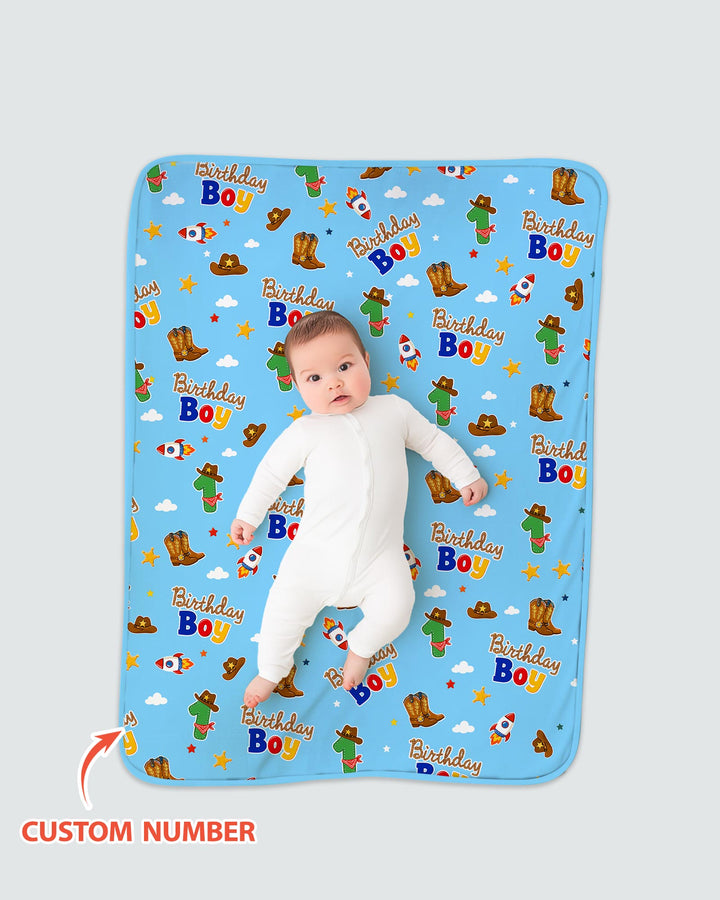 Custom Birthday Western Boy Bamboo Blanket