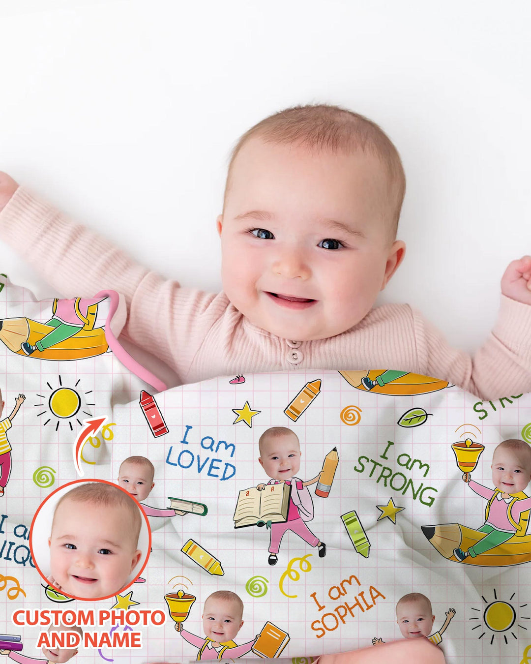 Custom Photo Kid Affirmations I Am Kind Bamboo Blanket