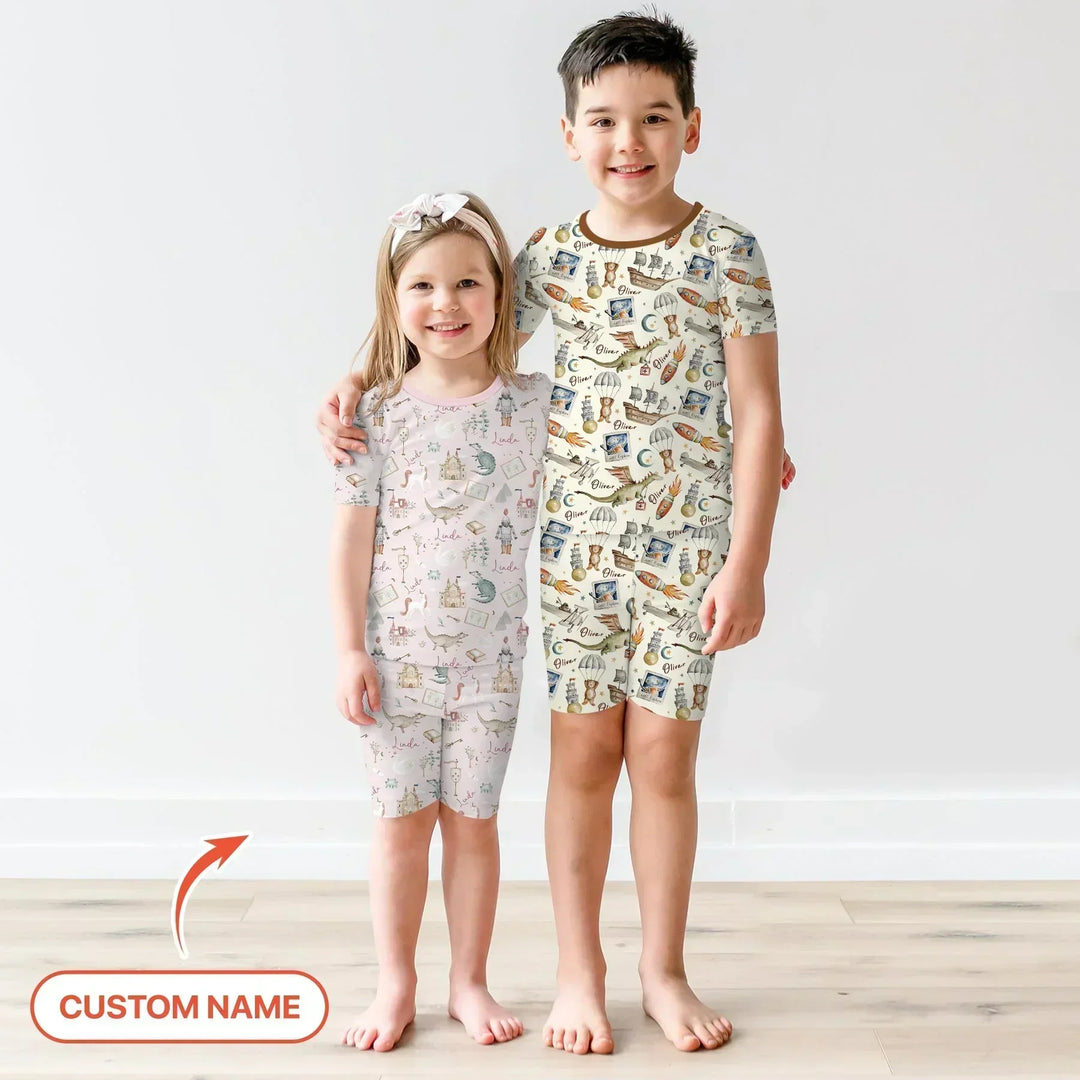Adventure Dreams Custom Name Bamboo Two Piece Short Sleeve Shorts Pajama Set