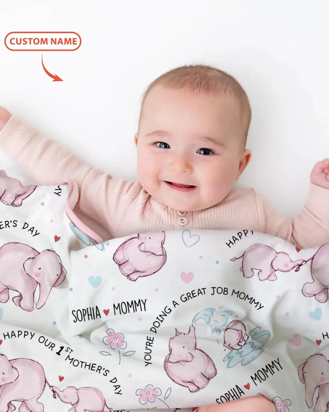 Custom Name Mother & Baby Elephant Bamboo Blanket