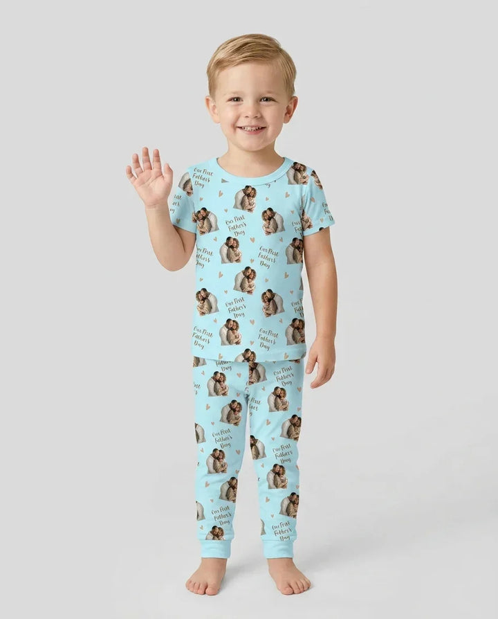 Custom Photo Our First as Parents Bamboo Two Piece Short Sleeve Pajama Set